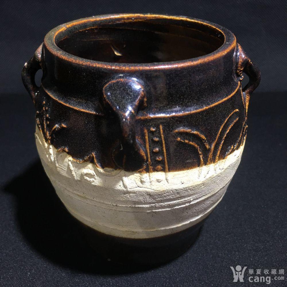 元明黑釉印花四系罐