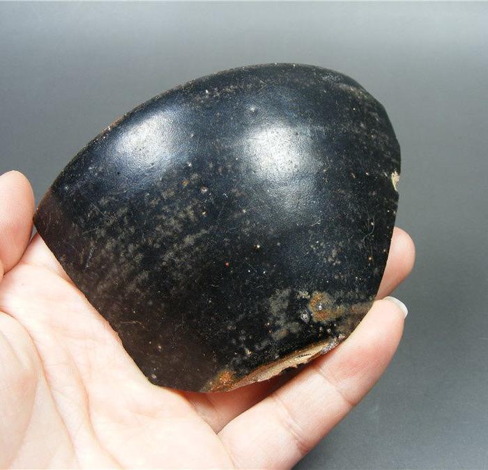 宋.吉州窑黑釉斗笠型大圆盏残件 黑美人