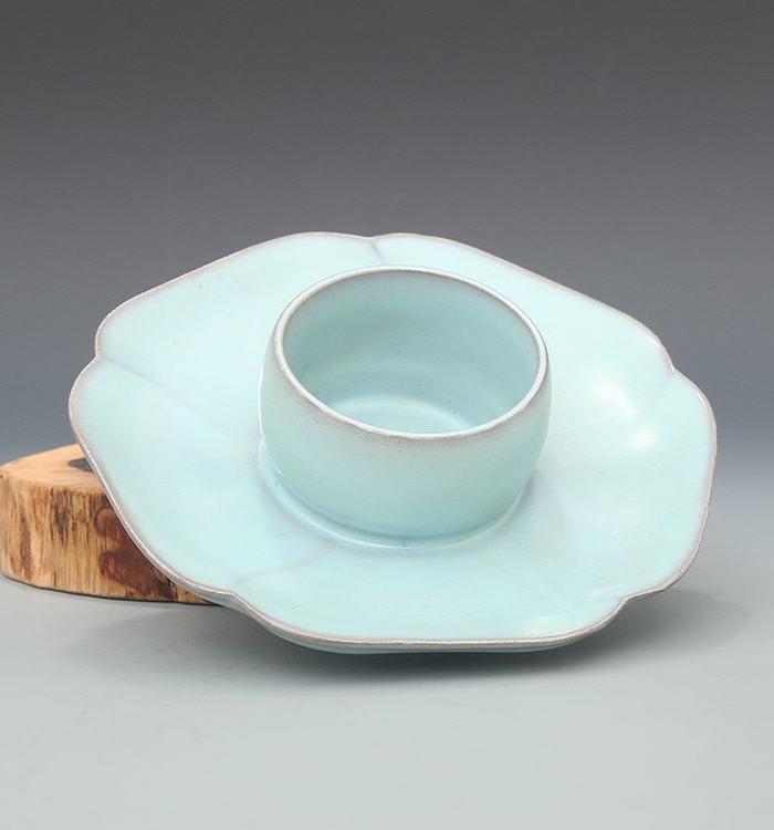 汝窑 天蓝釉 茶盏托