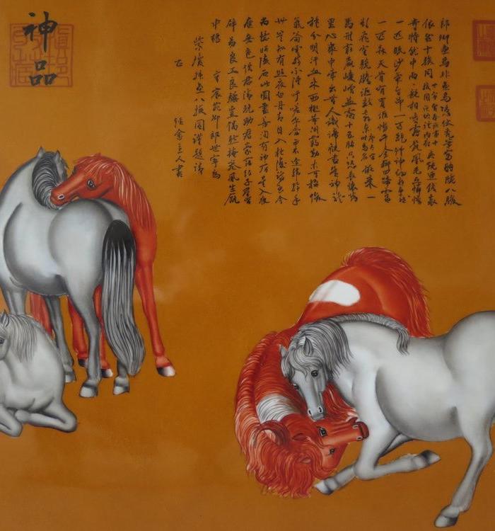 郎世宁八骏图瓷板画