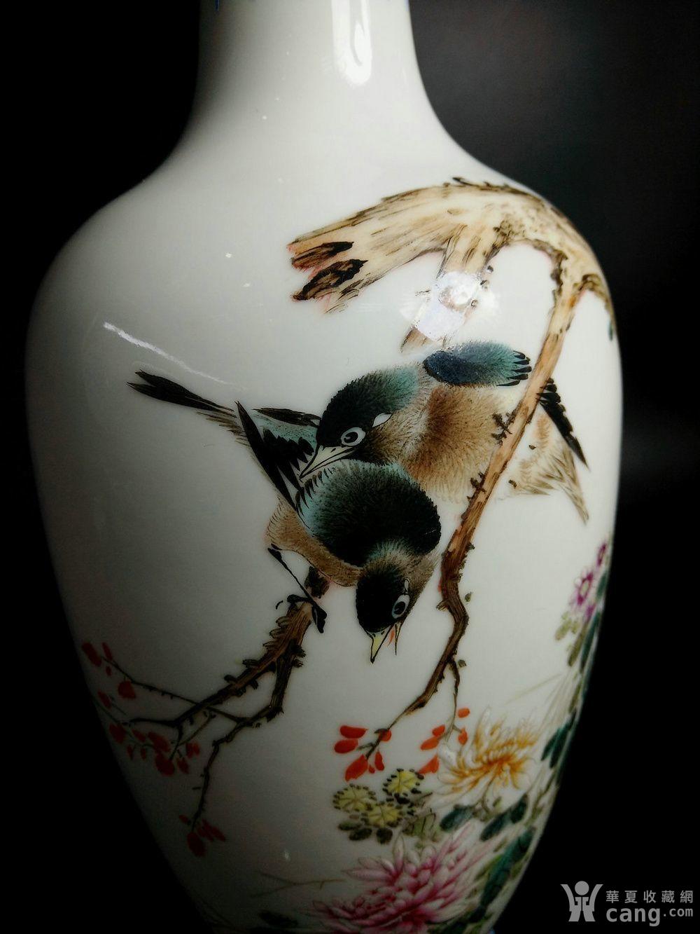 瓷器 民国 建国初创汇期 珠山八友刘雨岑绘制新粉彩花鸟花瓶 饮冰斋