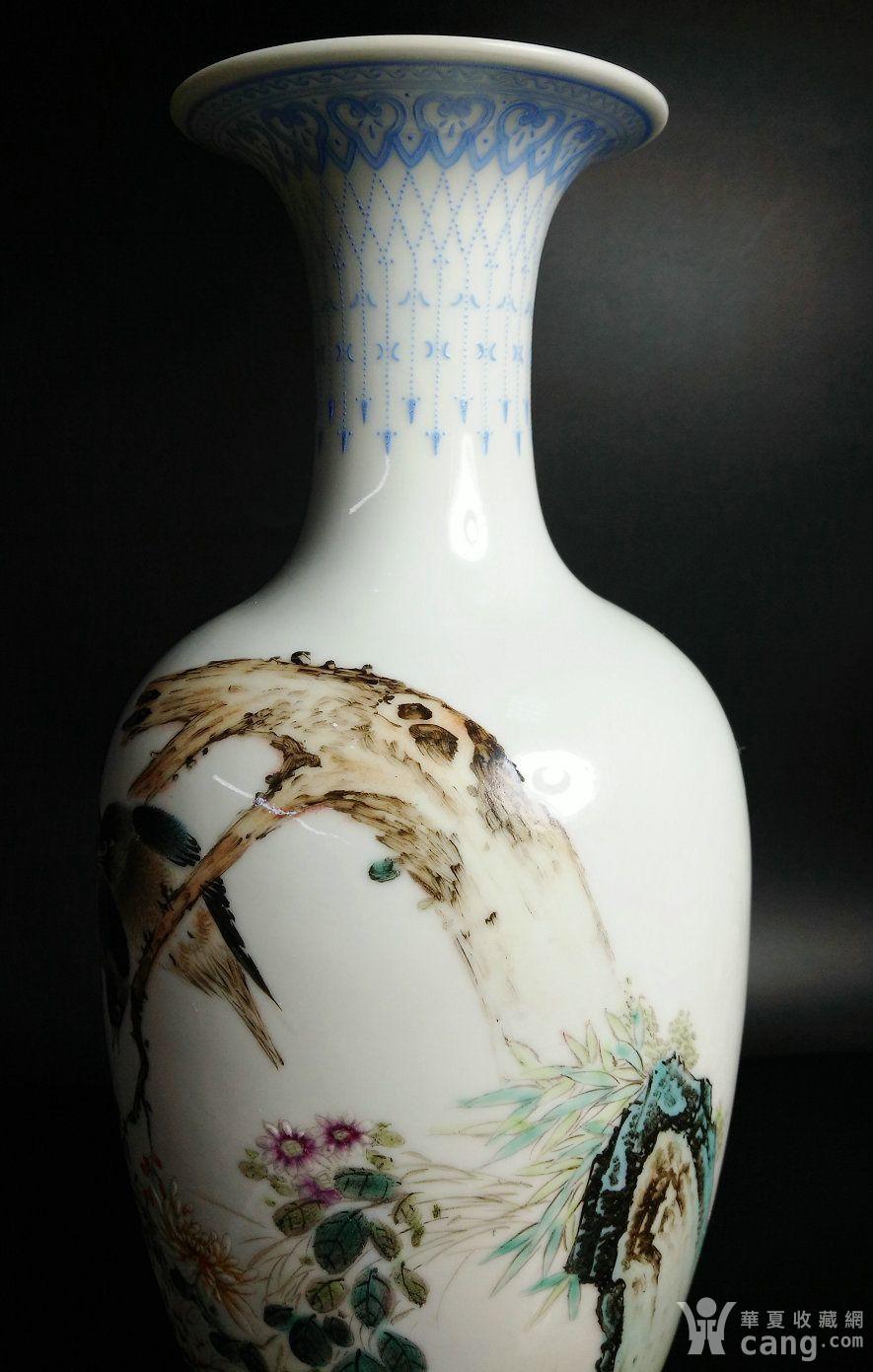 瓷器 民国 建国初创汇期 珠山八友刘雨岑绘制新粉彩花鸟花瓶 饮冰斋