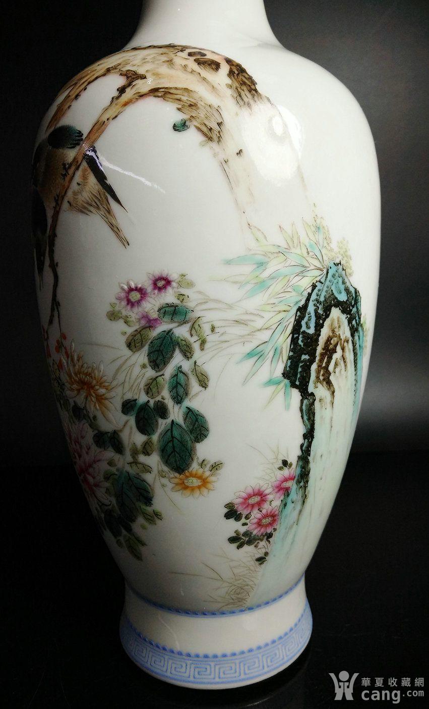 瓷器 民国 建国初创汇期 珠山八友刘雨岑绘制新粉彩花鸟花瓶 饮冰斋