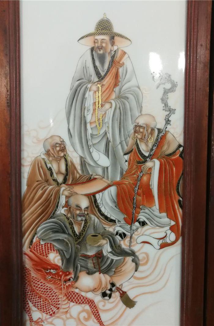 周湘甫十八罗汉瓷板挂屏