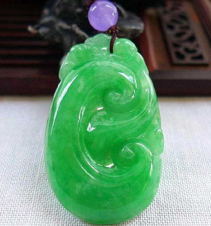 满绿缅甸翡翠a货阳绿色冰糯种如意吊坠吉祥如意挂件男女款玉项链