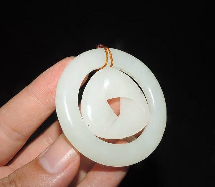和田玉 白玉 同心圆挂件