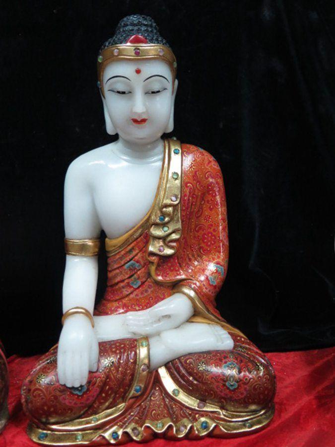 汉白玉加彩.三世佛像