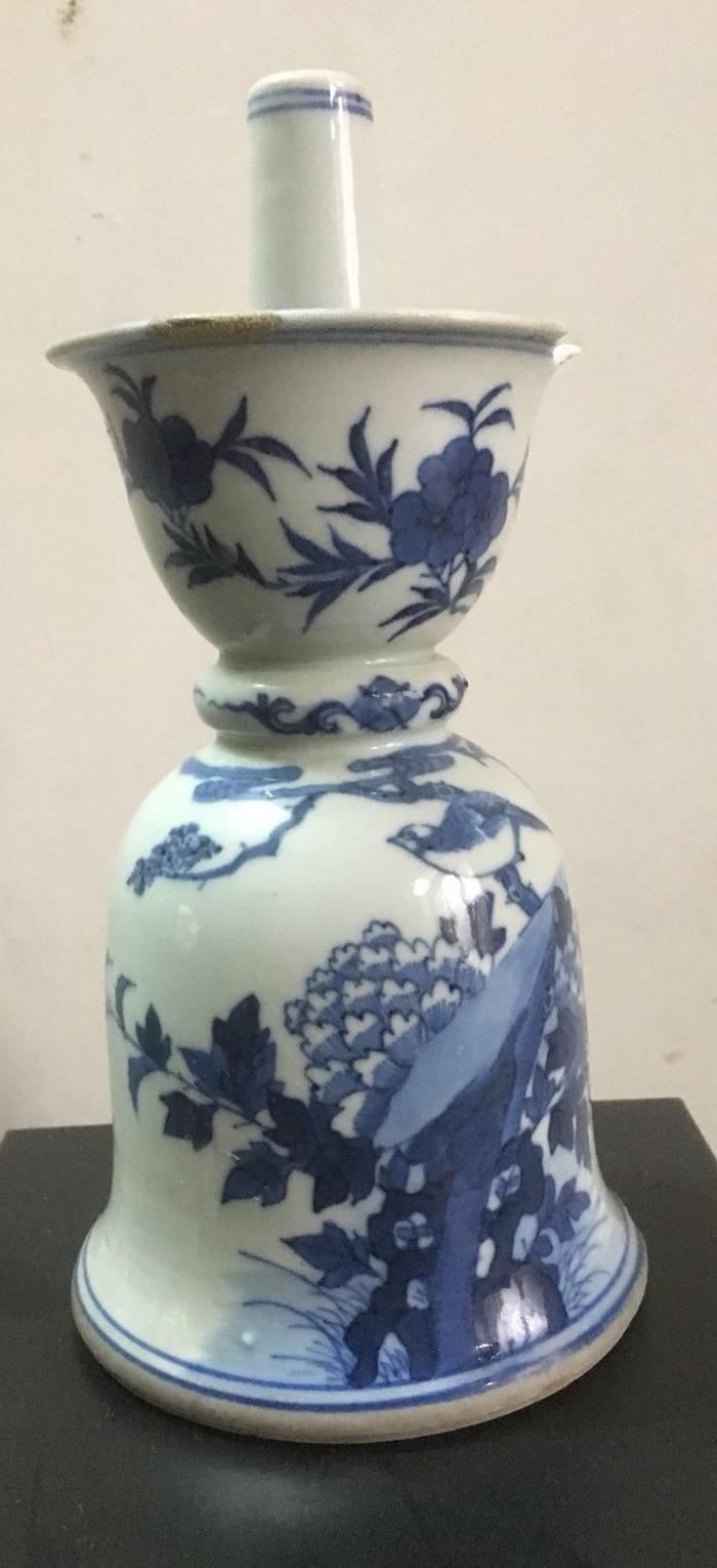清乾隆青花花鸟纹烛台