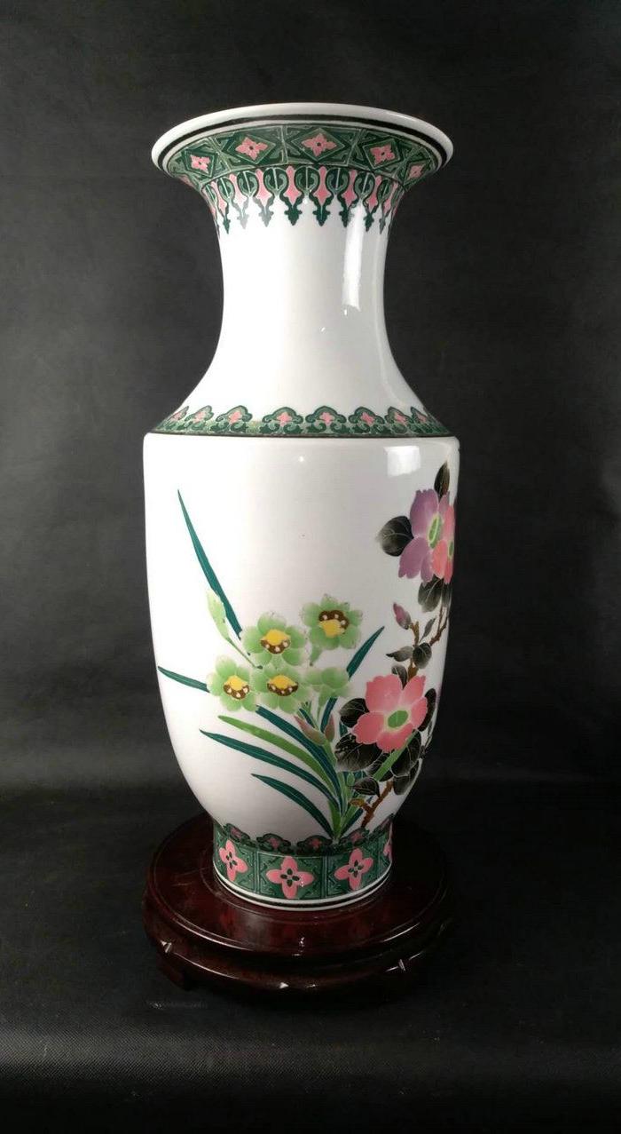 八十年代醴陵群力釉下五彩瓷茶花春兰瓶_地摊交易_华夏收藏网