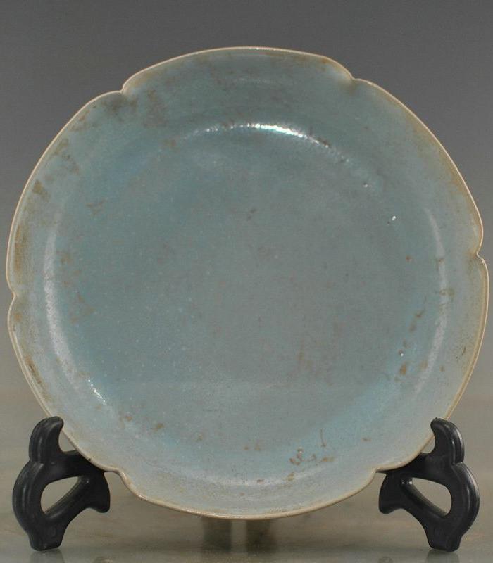 宋清凉寺汝窑玛瑙釉花口盘.古董古玩古瓷器