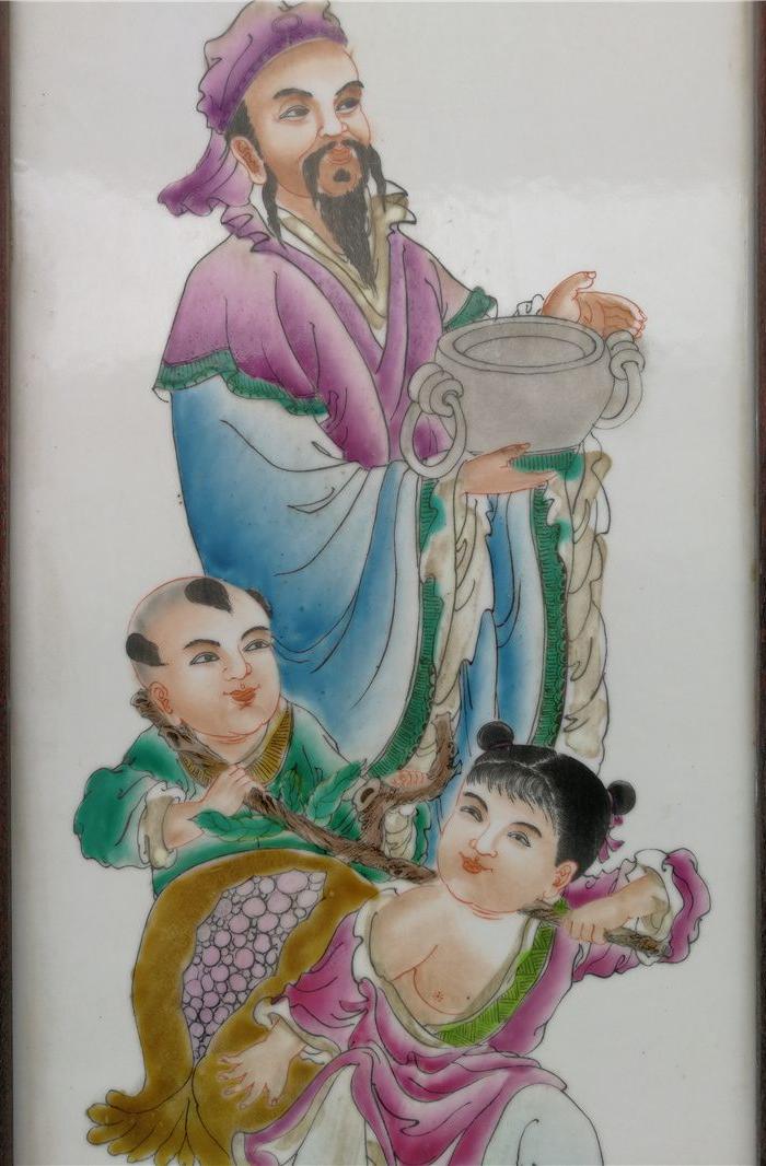 王大凡福禄寿喜瓷板挂屏