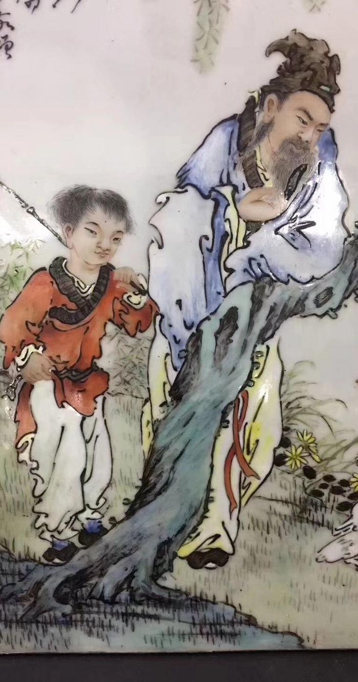 珠山八友王琦款 羲之爱鹅 人物故事瓷板