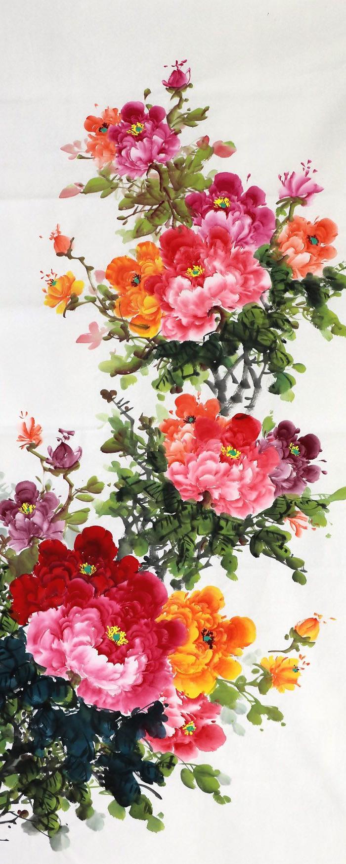 王志真迹国画纯手绘写意花鸟牡丹四尺特价促销牡丹画