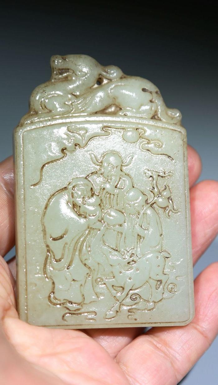 老和田福禄寿三星子冈玉牌