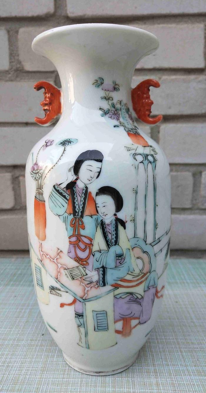 光绪名家张义记芭蕉美女尺瓶全品