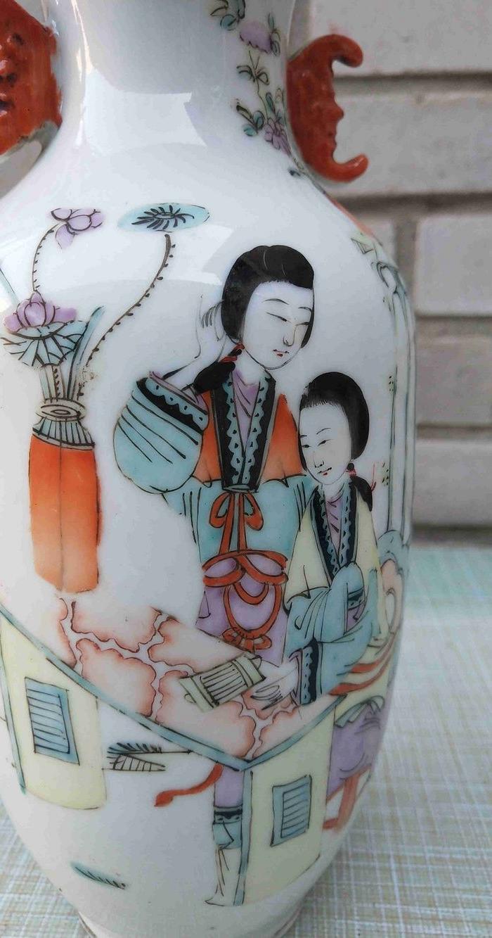 光绪名家张义记芭蕉美女尺瓶全品