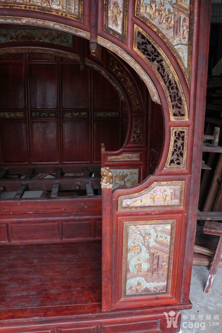 古董老家具雕花架子床古玩人物木雕二进拔步床民国鎏金千工老床