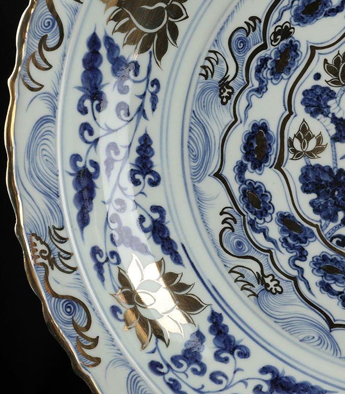 元青花描金鹭鸶纹葵口盘8 45