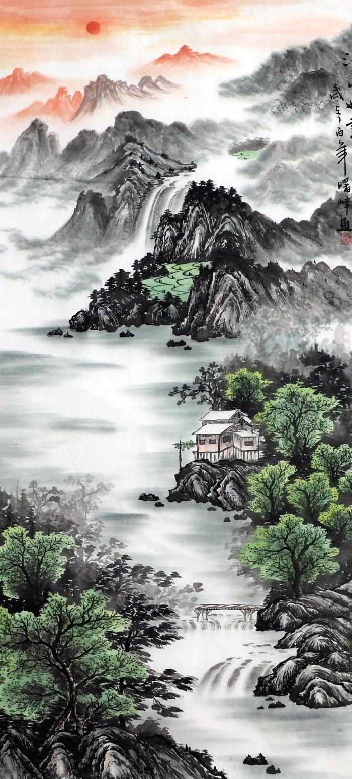 李曙峰纯手绘国画山水字画收藏客厅四尺竖幅山水画