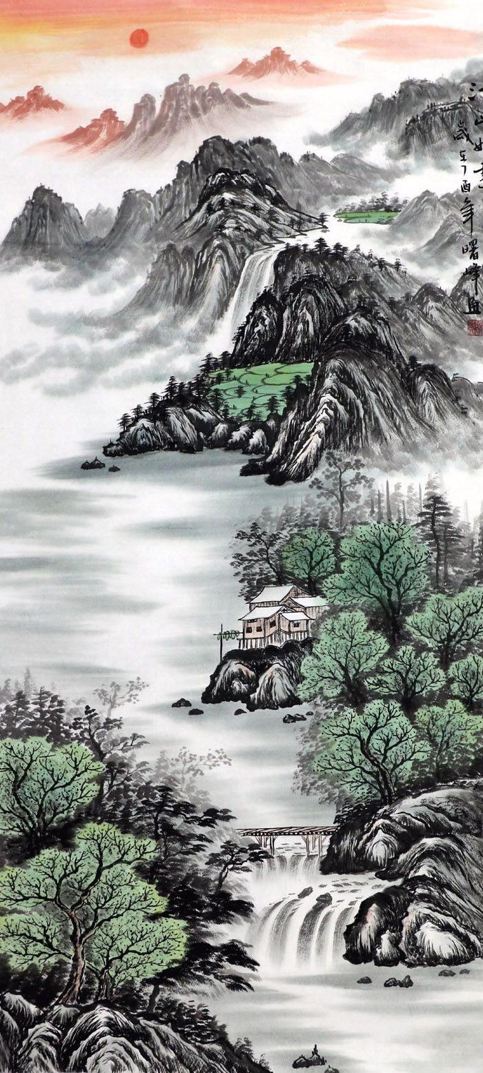 李曙峰纯手绘国画山水字画收藏客厅四尺竖幅山水画