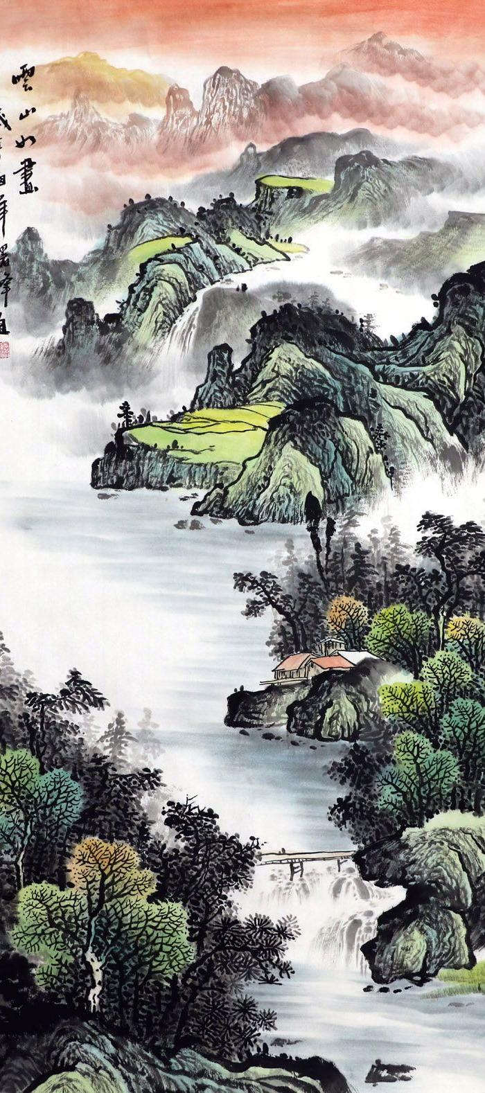 李曙峰纯手绘国画山水字画收藏客厅四尺竖幅山水画