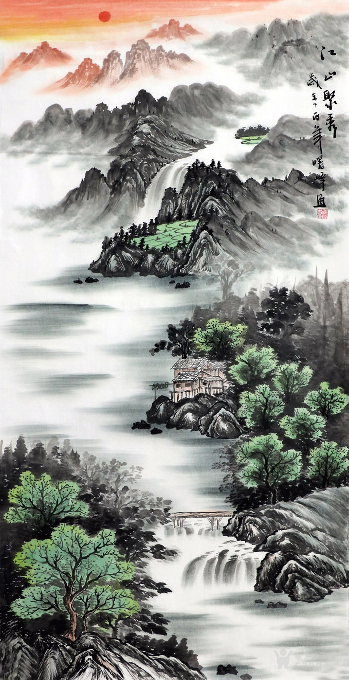 李曙峰纯手绘国画山水字画收藏客厅四尺竖幅山水画