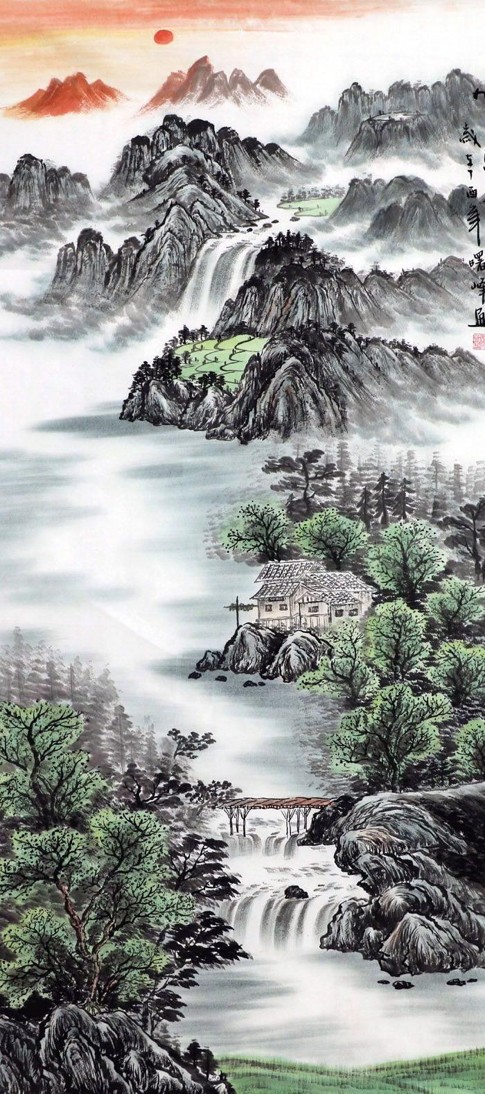 李曙峰纯手绘国画山水字画收藏客厅四尺竖幅山水画