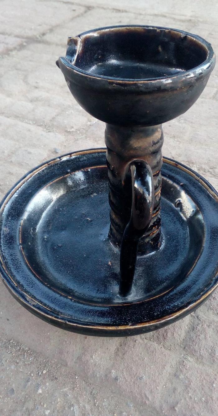 明代黑釉油灯