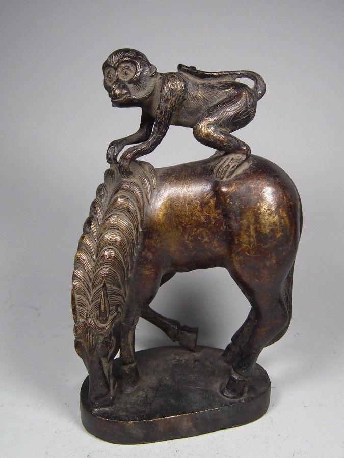 老黄铜马上封侯大摆件