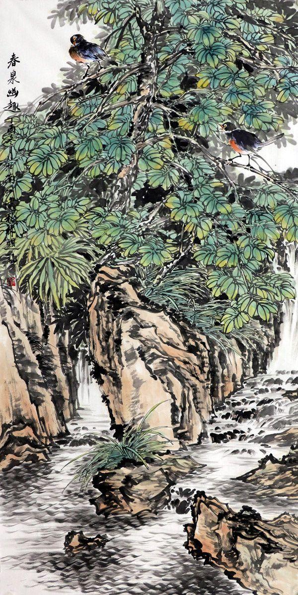 文秋林手绘真迹国画收藏字画四尺写意花鸟松鹤水墨字画