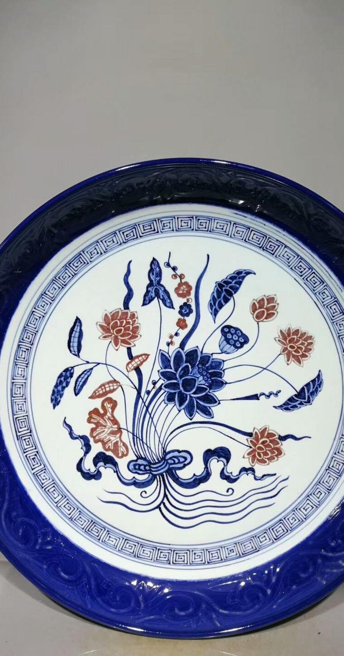 元 青花釉里红荷花纹盘