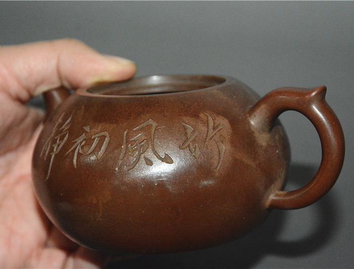 吴月亭款竹纹壶老紫砂壶