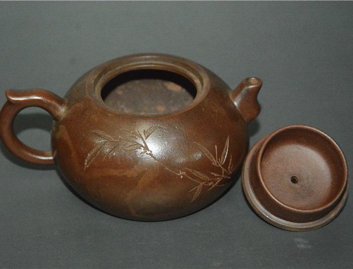 吴月亭款竹纹壶老紫砂壶