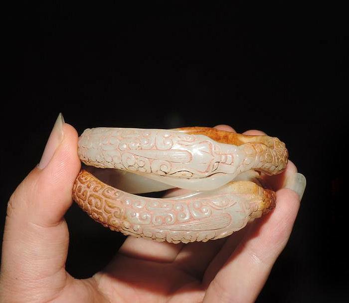 和田玉 战汉 盘龙玉镯一对_和田玉 战汉 盘龙玉镯一对价格_和田玉 战