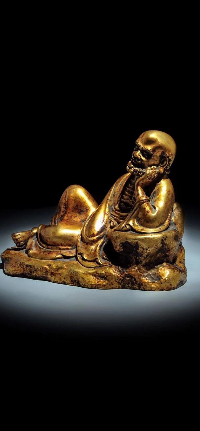 铜鎏金沉思罗汉