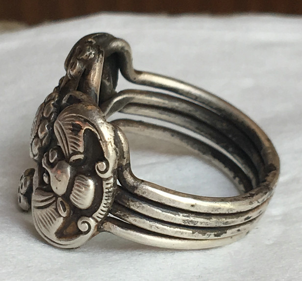 少见 老银四连环 戒指