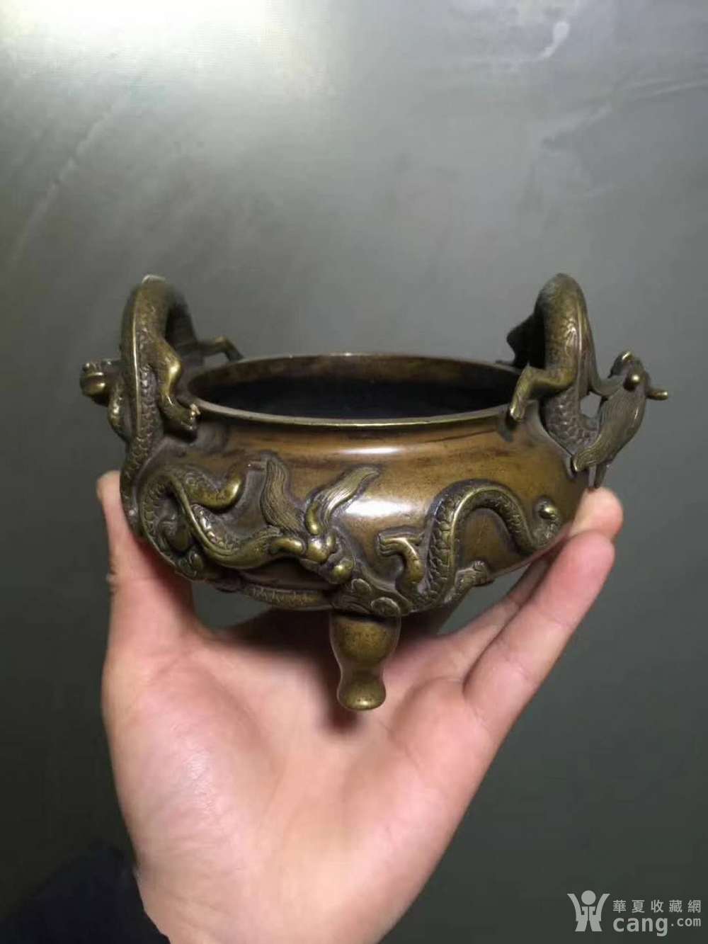 清代螭龙耳铜香炉,包老保真,支持鉴定