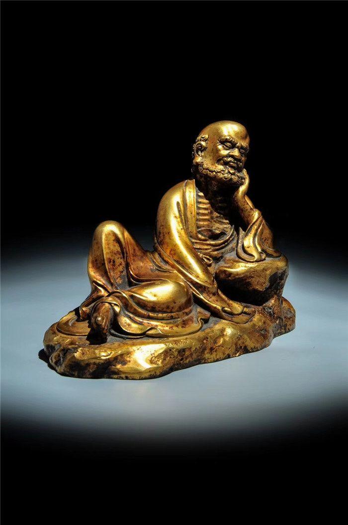明代铜鎏金沉思罗汉