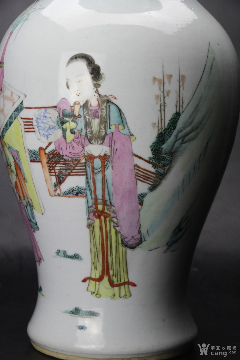 清光绪俞意诚作精品粉彩人物故事纹竹节耳大瓶