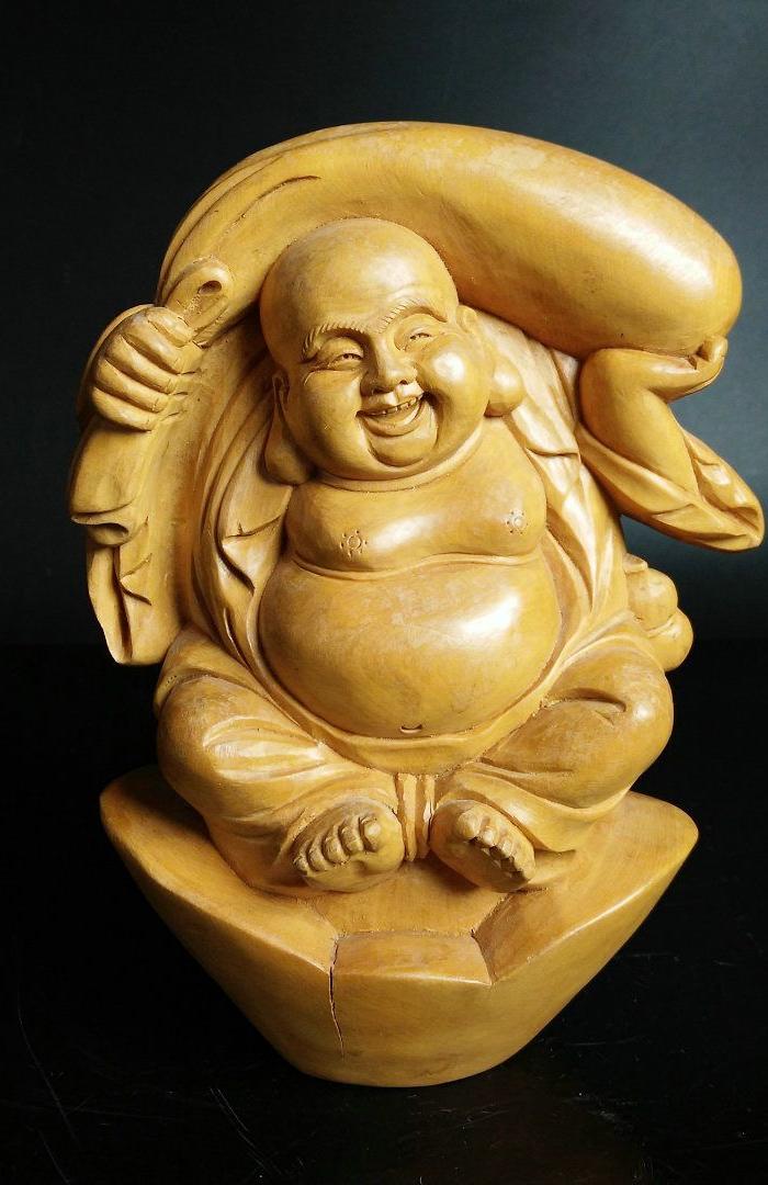 建国初期黄杨木雕布袋和尚财运到摆件