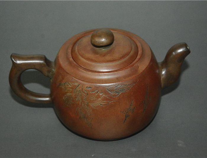 清代王友兰款花鸟纹老紫砂壶