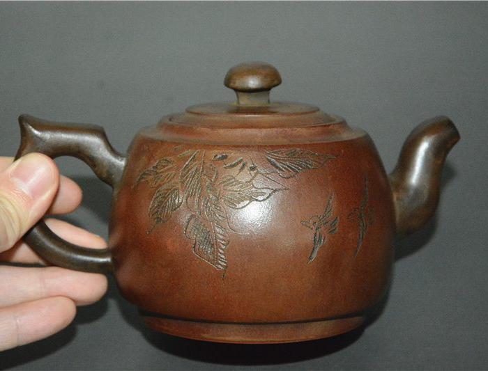 清代王友兰款花鸟纹老紫砂壶