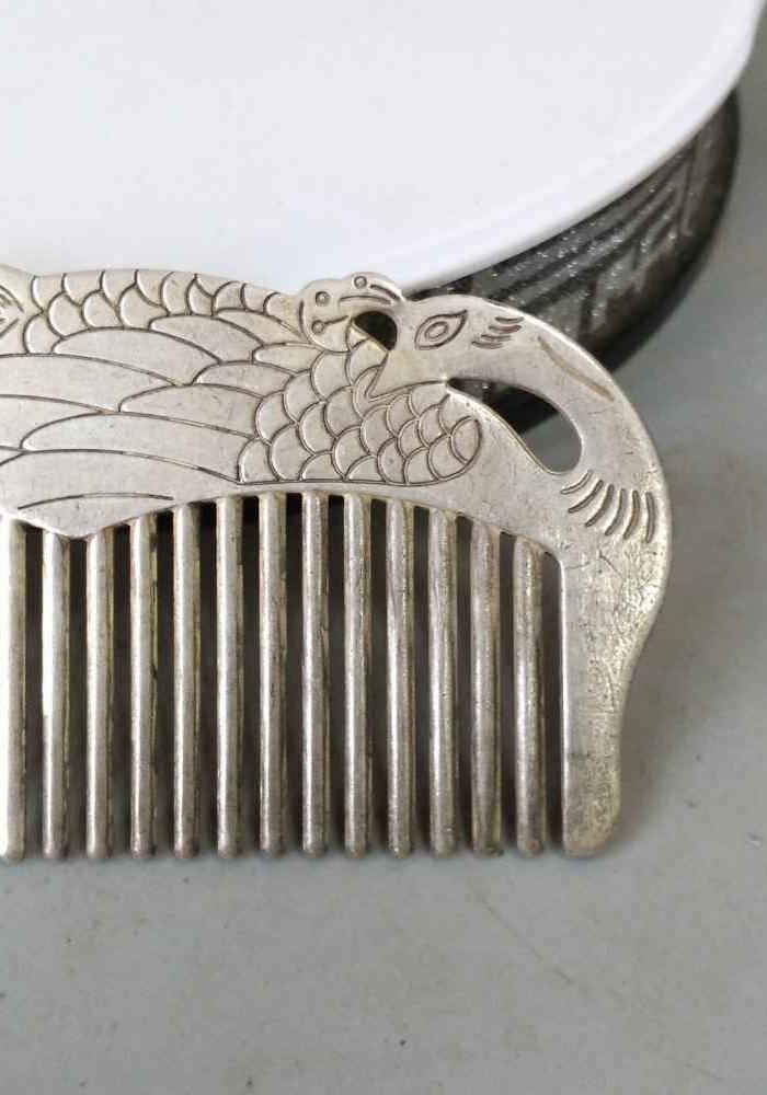 传世凤凰形老银梳子