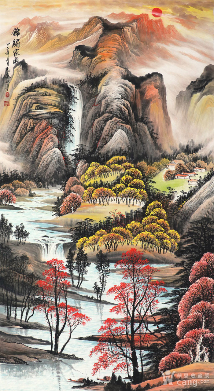 李志远手绘国画字画收藏六尺竖幅山水大瀑布聚宝盆