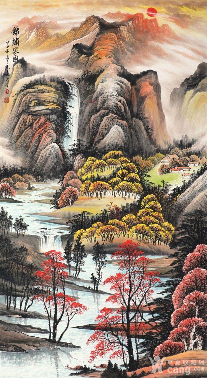 李志远手绘国画字画收藏六尺竖幅山水大瀑布聚宝盆