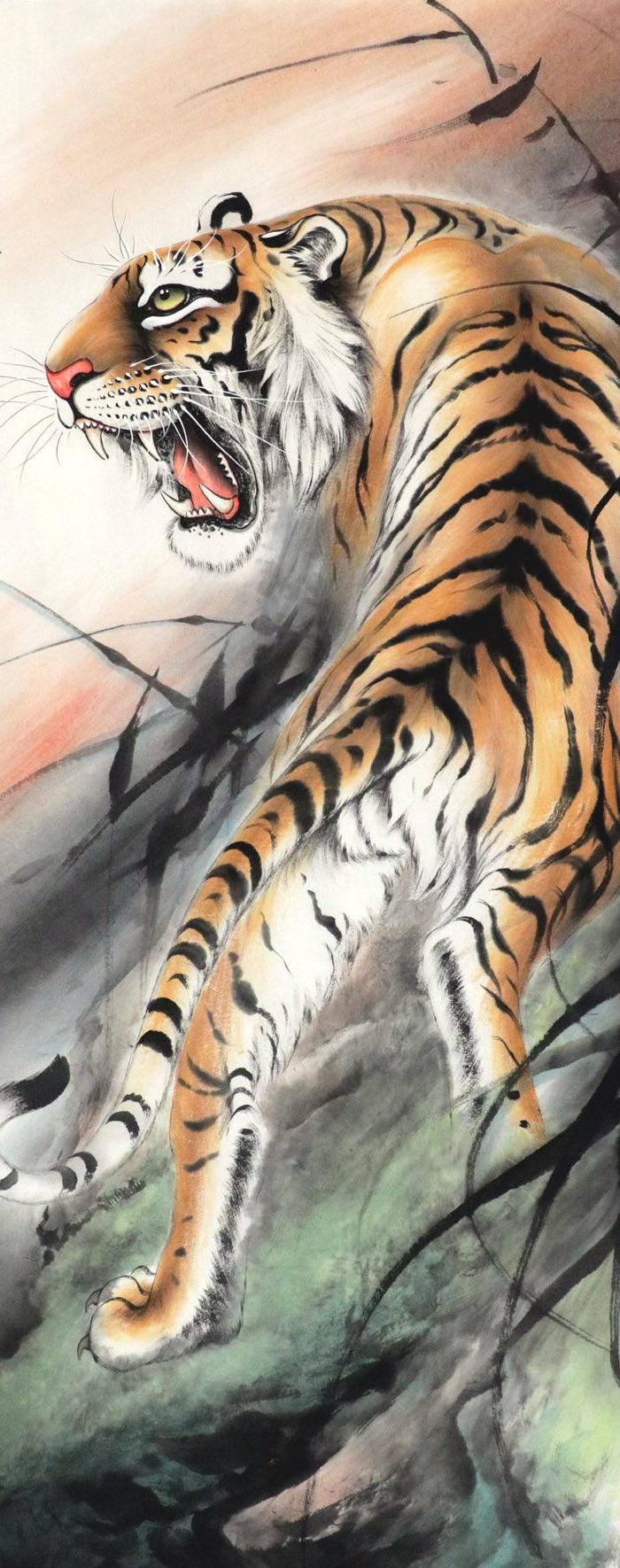 黄云飞国画字画手绘四尺老虎猛虎图走兽上山虎下山虎图