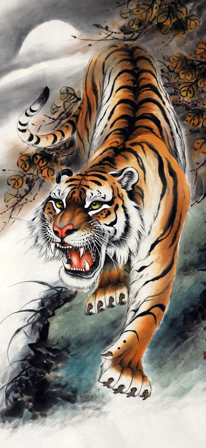 黄云飞国画字画手绘四尺老虎猛虎图走兽上山虎下山虎图