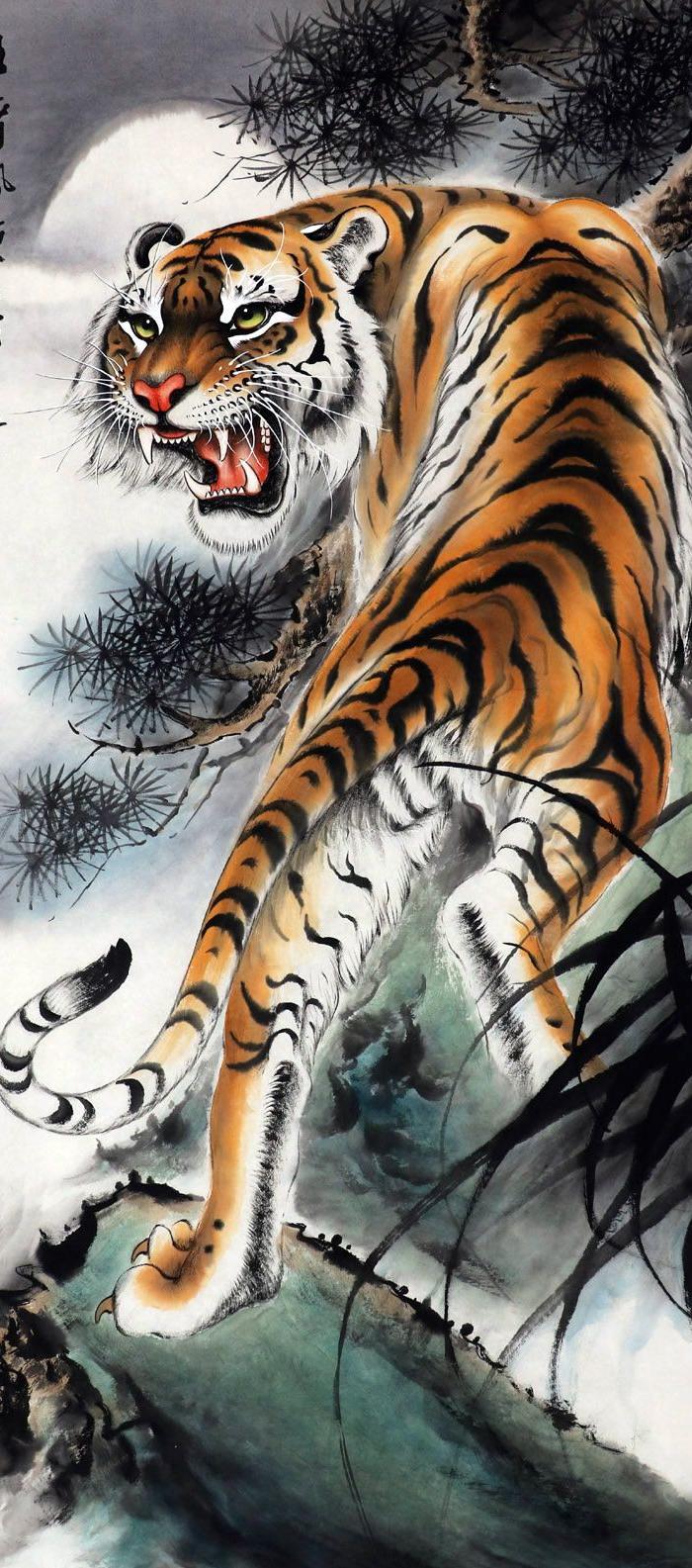 黄云飞国画字画手绘四尺老虎猛虎图走兽上山虎下山虎图