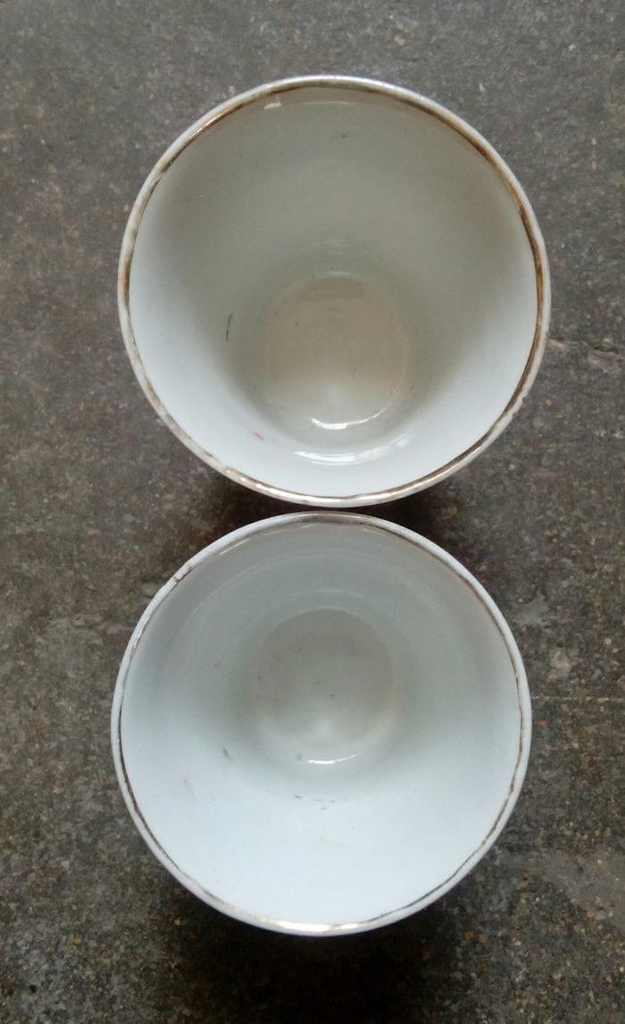 一对民国大号精品粉彩花鸟马蹄杯