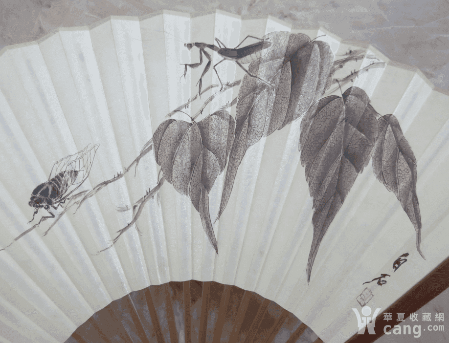 齐白石 双寿螳螂捕蝉图扇子